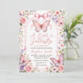 Invitation Fête de bébé papillon floral rose violet (Debout devant)
