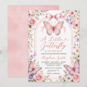 Invitation Fête de bébé papillon floral rose violet (Devant / Derrière)