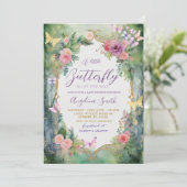 Invitation Fête de Bébé Papillon Jardin Enchanté (Debout devant)