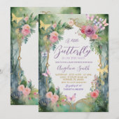 Invitation Fête de Bébé Papillon Jardin Enchanté (Devant / Derrière)