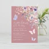 Invitation Fête de Bébé Papillon Rose Élégant (Debout devant)