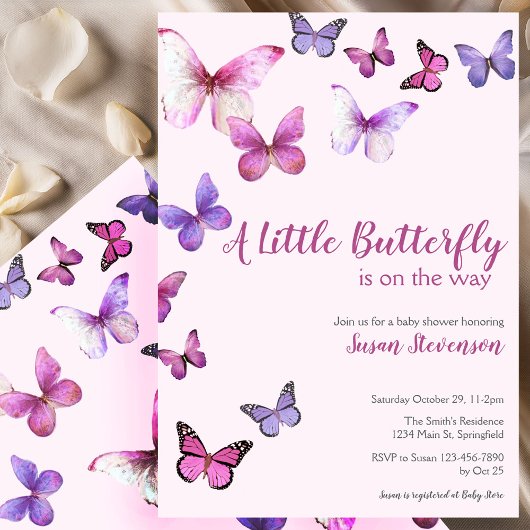 Invitation Fête de Bébé Papillon Rose et Violet