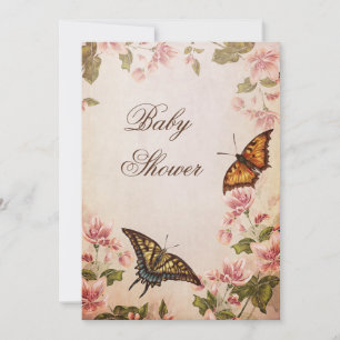 Invitation Fête de bébé Papillons & Fleur Vintage
