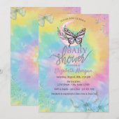 Invitation Fête de Bébé Papillons Lune Tie Dye (Devant / Derrière)