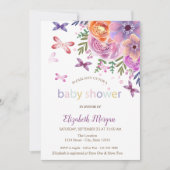 Invitation Fête de bébé papillons points floral (Devant)