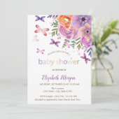 Invitation Fête de bébé papillons points floral (Debout devant)