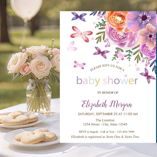 Invitation Fête de bébé papillons points floral