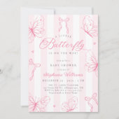 Invitation Fête de Bébé Papillons Roses Dessinés à la Main (Devant)