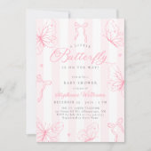 Invitation Fête de Bébé Papillons Roses et Rubans (Devant)