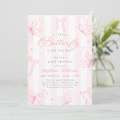 Invitation Fête de Bébé Papillons Roses et Rubans (Debout devant)