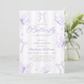 Invitation Fête de Bébé Papillons Violets & Rayures (Debout devant)