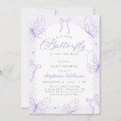 Invitation Fête de Bébé Papillons Violets & Rubans (Devant)