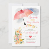 Invitation Fête de bébé parapluie rouge avril pluvieux (Devant)