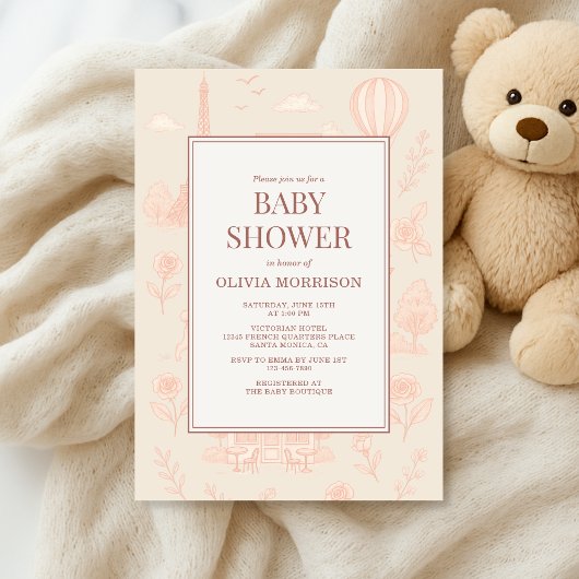 Invitation Fête de bébé Paris French Toile
