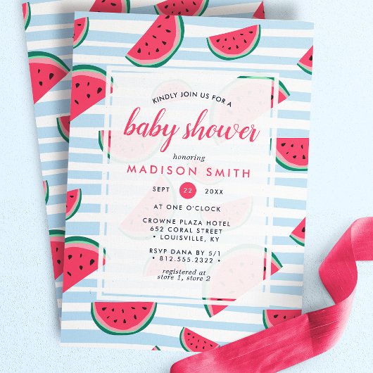 Invitation Fête de Bébé Pastèque Été Rose Vert