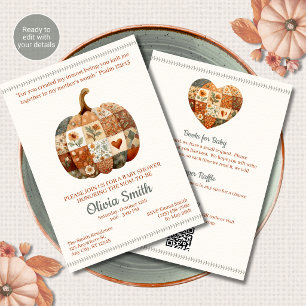 Invitation Fête de Bébé Patchwork Citrouille Chrétienne Tout