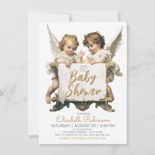 Invitation Fête de bébé personnalisée avec des anges