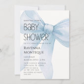 Invitation Fête de bébé personnalisée avec un nœud bleu minim (Devant)