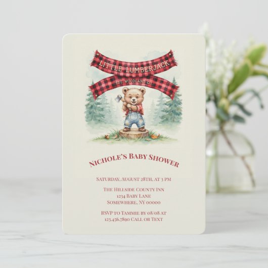 Invitation Fête de Bébé Petit Bûcheron (Debout devant)