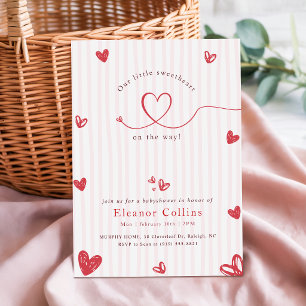 Invitation Fête de bébé Petit cœur sucré Rose Rouge