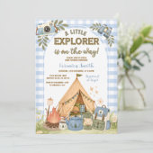 Invitation Fête de Bébé Petit Explorateur Camping Bleu (Debout devant)