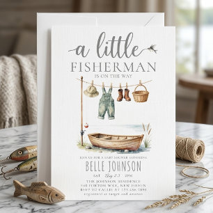 Invitation Fête de Bébé Petit Pêcheur à l'Aquarelle Rustique