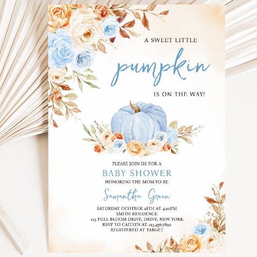 Invitation Fête de Bébé Petite Citrouille Bleue