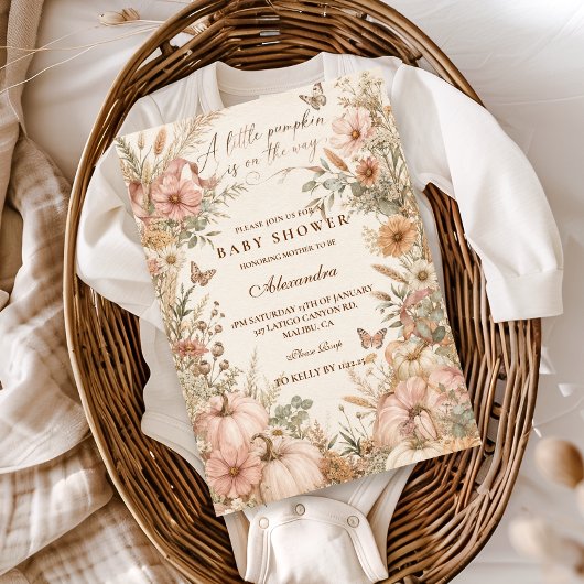 Invitation Fête de Bébé Petite Citrouille Fleur Sauvage