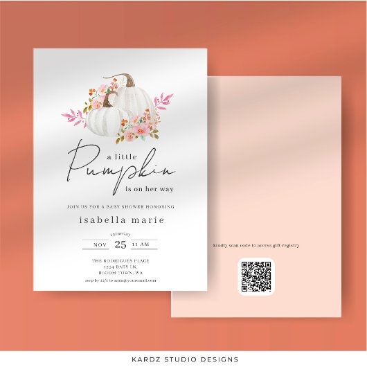 Invitation Fête de Bébé Petite Citrouille Florale