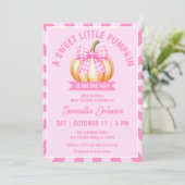 Invitation Fête de bébé Petite Citrouille Ruban Gingham Rose (Debout devant)