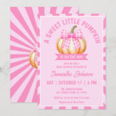 Invitation Fête de bébé Petite Citrouille Ruban Gingham Rose (Devant / Derrière)