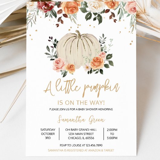 Invitation Fête de Bébé Petite Citrouille Rustique