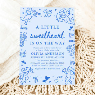 Invitation Fête de bébé petite douce amoureuse dessinée à la 