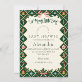 Invitation Fête de Bébé Petite Joyeuse Verte Or (Devant)