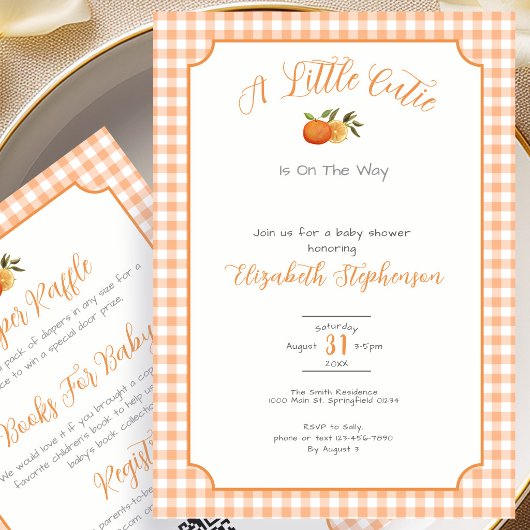 Invitation Fête de Bébé Petite Mignonne Gingham Double Face 