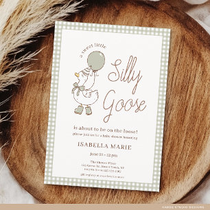 Invitation Fête de Bébé Petite Oie Sotte Gingham Sage