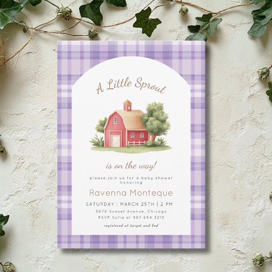 Invitation Fête de Bébé Petite Pousse Grenier Rouge Gingham V
