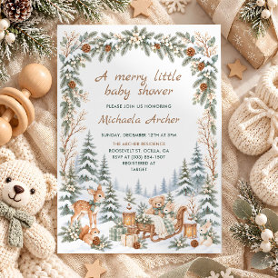 Invitation Fête de Bébé Petits Animaux de la Forêt en Hiver
