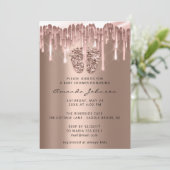 Invitation Fête de Bébé Pieds Paillettes Rose Fardée Goutte G (Debout devant)