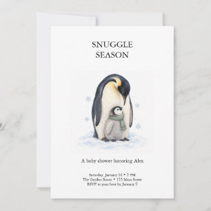 Invitation Fête de Bébé Pingouin Saison Câline