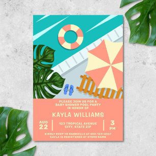 Invitation Fête de Bébé Piscine Tropicale Scène de Piscine
