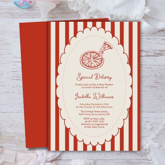 Invitation Fête de bébé pizza spéciale livraison