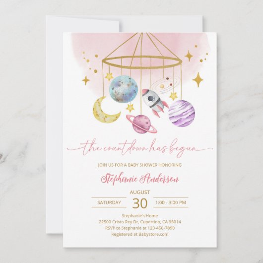 Invitation Fête de Bébé Planètes Espace Extra-Atmosphérique (Devant)