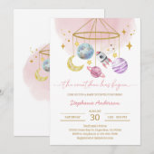 Invitation Fête de Bébé Planètes Espace Rose (Devant / Derrière)