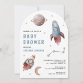 Invitation Fête de Bébé Planètes Fusée Espace Extérieur Arche (Devant)