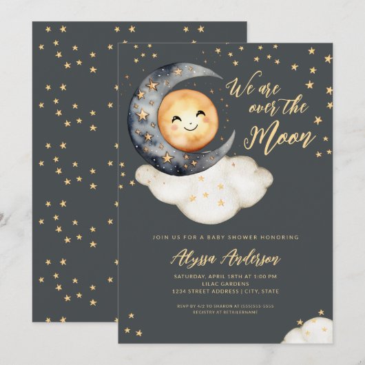 Invitation Fête de Bébé Pleine Lune (Devant / Derrière)