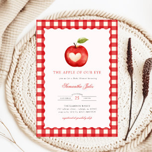 Invitation Fête de Bébé Pomme Rouge à Carreaux de Notre Œil
