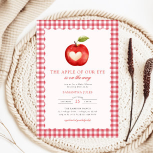 Invitation Fête de Bébé Pomme Rouge à Carreaux de Notre Œil