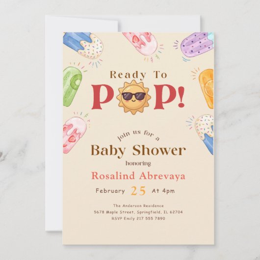 Invitation Fête de Bébé Popsicle d'Été Prêt à Naître (Devant)