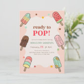 Invitation Fête de Bébé Popsicle Rose Estivale Prête à Éclate (Debout devant)